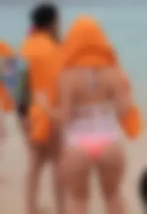 Couple PAWGs on the beach in bikinis partying
