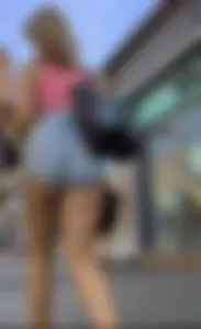 PAWG from the UK showing cheeks in jean shorts….