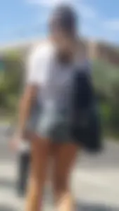 College girl jean shorts cheek peek