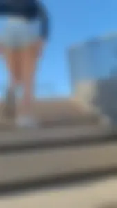 Upshot short shorts going up the stairs