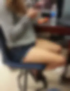 Nice Legs of an Office Candid Girl in Denim Mini Shorts