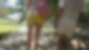 Milf in yellow shorts with vpl and a wedgie