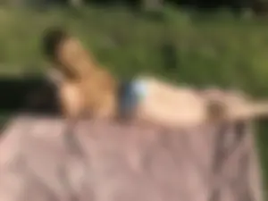 Cute Girl in Underwear Lying on the Blanket on the Grass Creepshot