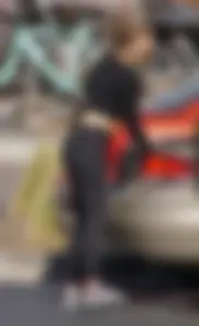 Sexy ass blonde in the parking lot in leggings with amazing body
