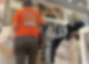 Orange shirt + grey leggings