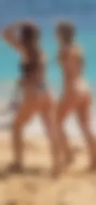 Two girls, two thong bikinis, 4 firm and bouncy bubble cheeks