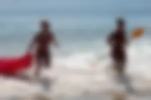 Lifeguard tournament girls on the beach