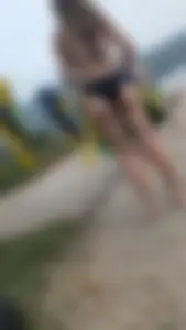 beautiful tight brunette hair girl in black bikini. OC