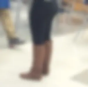 Candid Girl in Leggings And Knee-High Boots Cafeteria Creepshot, Very Sexy Ass