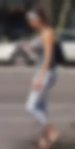 Flat ass brunette walking in leggings with big boobs
