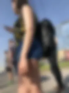 Muscular Legs And Butt in Denim Shorts - Street Creepshots Gallery on a Crosswalk