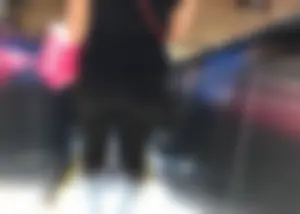 Mature sexy lady in Pink leggings shopping at Pink