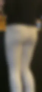 Fit asses!  White tight trousers + Skinny babe in black leggings