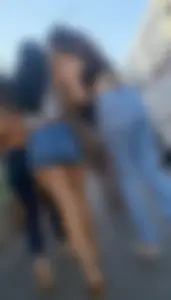 super sexy denim short shorts on this brunette with tremendous legs and big butt