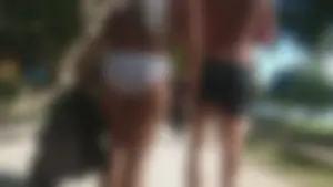 Girl with a nice ass in wet white bikini bottom