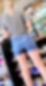 Tall pale blonde trying to hide that stellar ass