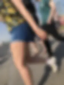 Muscular Legs And Butt in Denim Shorts - Street Creepshots Gallery on a Crosswalk
