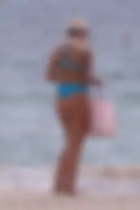 Blue Thong Bikini Taking a Walk