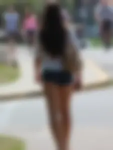 Denim short babe with a wedgie showing some cheeks