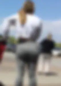 Sexy lady shopping at Target with a big ass in grey leggings