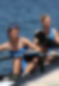 Sexy row girls in tight tops and spandex shorts