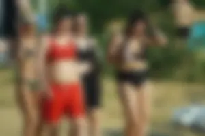 Group of Girls in Swimsuits Walking on the Beach Candid Photo Gallery