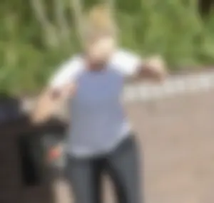 Blonde with see through leggings and no panties exercising in public in London