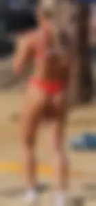 Fit tight blonde booty in thong bikini