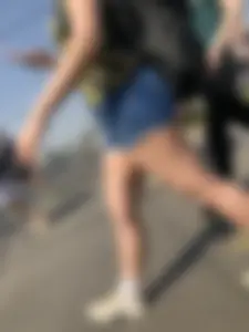 Muscular Legs And Butt in Denim Shorts - Street Creepshots Gallery on a Crosswalk