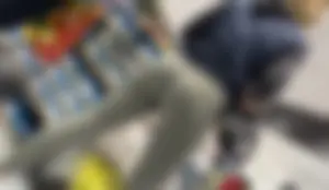 Sports store blonde worker in nice leggings