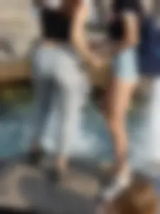 Girl with Hot Booty and Legs in Denim Mini-Shorts by the Fountain Street Candid