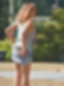 Lady at the park stripping down to her bikini to lay out