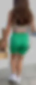 Perfect brunette with tight booty in green spandex shorts & VTL
