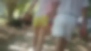 Milf in yellow shorts with vpl and a wedgie