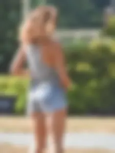 Lady at the park stripping down to her bikini to lay out