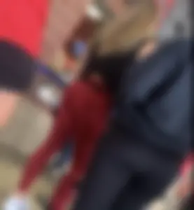 Curly Blonde Hair College Girl in Tight Red Leggings (OC)
