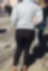 Round Sexy Ass in Black Tights VPL Seethrough Street Creepshots