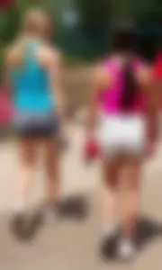 Theme Park Babes in spandex and denim shorts