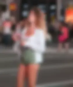 Cheeky sexy babe tourist out in tiny green jean shorts