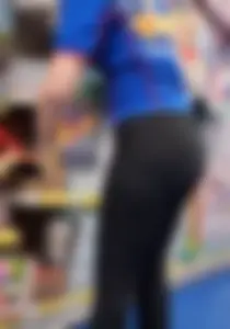 Blonde bending in tight leggings