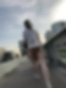 Cute Teen in Mini Shorts Walking on the Bridge Street Candid