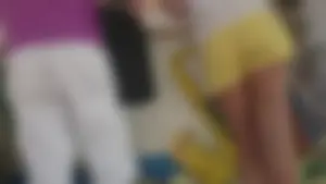 Milf in yellow shorts with vpl and a wedgie