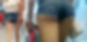 Perfect Hot Butt in Blue Fringed Denim Shorts Street Creepshots