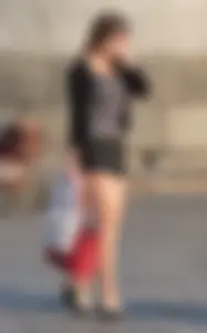 Girl in Mini Shorts on High Heels City Candid