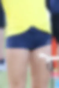 Female Athlete’s Cameltoe Spandex Shorts Closeup