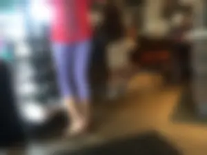 Starbucks milf sexy in light purple leggings with decent ass and mound