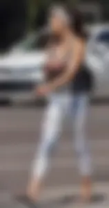 Flat ass brunette walking in leggings with big boobs