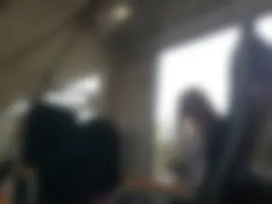 Impossible candid bespectacled cutie with giant boobs sitting in a public train creepshots