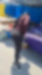(OC) big butt thick short girl in black leggings VPL