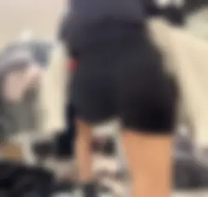 Sexy LuLu Lemon employee in tight black biker shorts